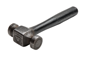 Dark, metallic hammer with square head and round striking face