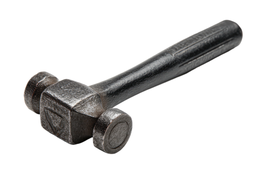 Dark, metallic hammer with square head and round striking face