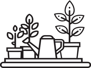 Gardening icon 2D vector line art in a clean minimalist illustration black