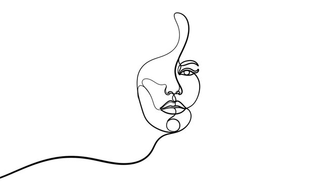 Minimalist continuous line art of a woman's face with a serene expression