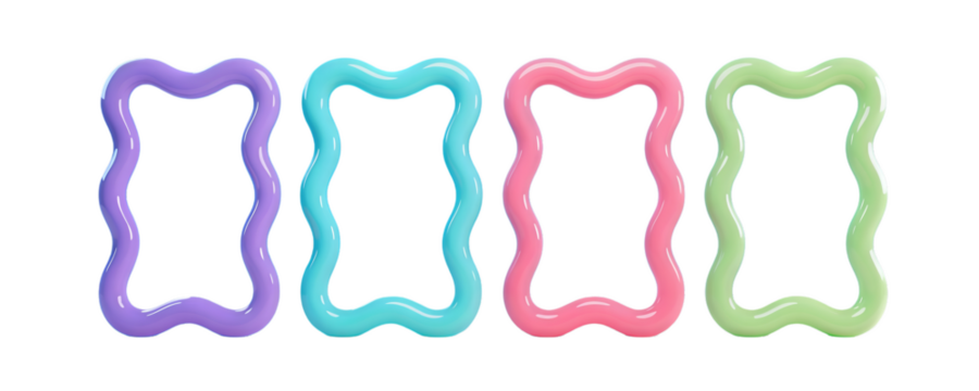 Four pastel-colored wavy frames in a row