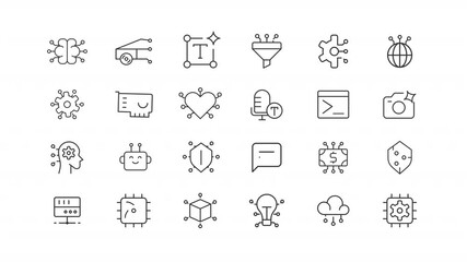 AI services ui icons line animation set. Machine learning integration. Processes automation. Digital technology integration animated user interface elements isolated on white. Alpha channel HD video - Powered by Adobe