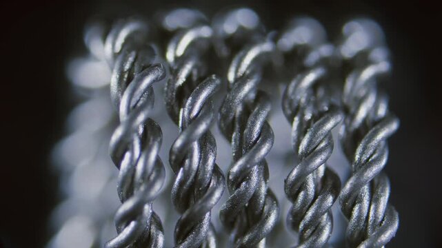 Vape RDA coil, mesh close-up under microscope