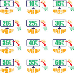 Discount tags with different prices at a super sale displayed on a computer screen
