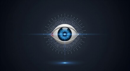 Digital human eye with circuit lines background symbolizing big data, artificial intelligence, and biometric security concept.