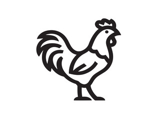 Rooster icon 2D vector line art in a clean minimalist style black