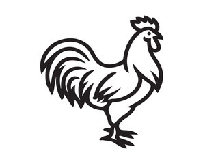 Rooster icon 2D vector line art in a clean minimalist design black