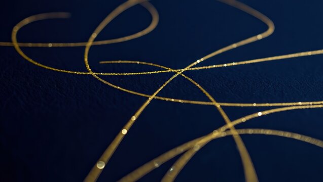 Abstract blue vector backdrop with a golden ribbon, colorful curve lines, and light circle texture