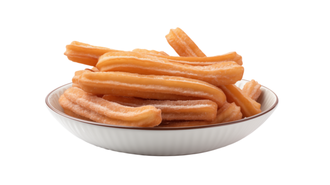 A bowl filled with many churros stacked on top of each other ready to be eaten and enjoyed now