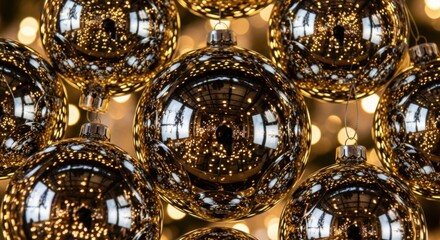 Sparkling festive ornaments reflect holiday lights beautifully