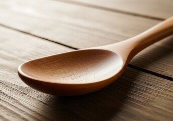 Rustic charm of a handcrafted wooden spoon resting gracefully on wooden planks