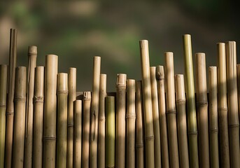 Close-up of bamboo stalks fence creates interesting pattern and texture