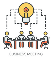 Business meeting infographic metaphor with line icons business meeting concept for web