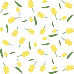 seamless yellow tulips flower pattern on white background for decorative design , packaging, decorating, interior design, wallpapers, banner, vector illustration