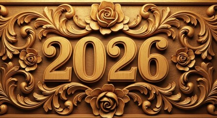 Elegant Golden Carved Year 2026 Ornament Design