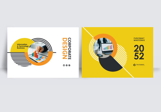 Modern business brochure layout &ndash;  Geometric Book Cover Landscape Layout Yellow and Orange
  
