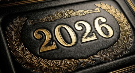 Ornate Golden 2026 Emblem Design on Dark Background