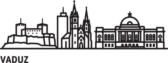 Obraz premium Vaduz skyline silhouette with modern buildings and famous landmarks in liechtenstein