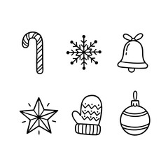 Christmas Icons Set
“Cute hand-drawn Christmas doodles — candy cane, snowflake, bell, star, mitten, ornament — simple black line art, festive and minimal.”