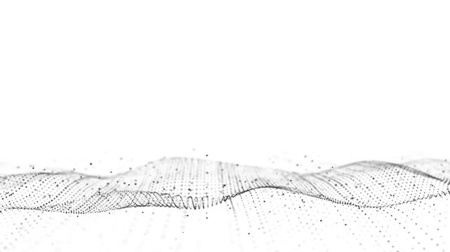 Dynamic digital wave flow on white background. Motion visualisation of data process in cyberspace. Technology of particles conection. 4K animation background.