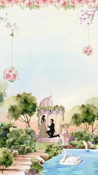 Wedding Invitation Engagement Pink and Green Illustrated Blank Background Video