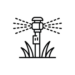 Line art icon of a sprinkler watering grass