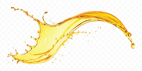 abstract smooth liquid oil splashing with droplets in curve style isolated on white background	
