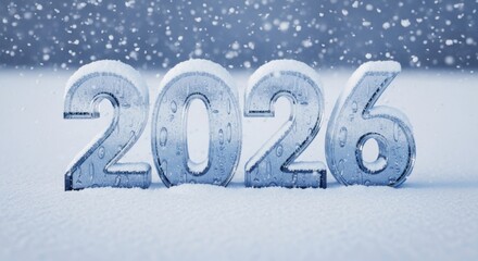 The Year 2026 Frozen in Winter Snow and Ice