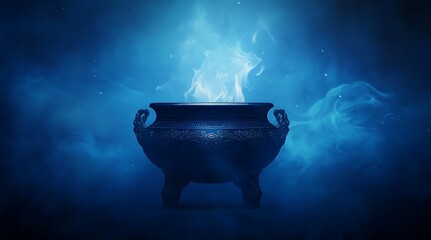 Enigmatic ritual vessel with mystical smoke evokes ancient tradition and ethereal atmosphere for spiritual themes