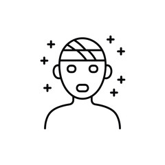 Injured person with head bandage and sparkling effects