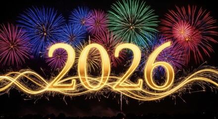 Golden Sparkling 2026 with Vibrant Fireworks Celebration