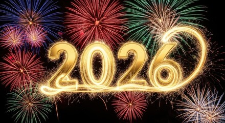 Shimmering 2026 New Year Celebration with Dazzling Fireworks Display, a Perfect Backdrop for Excitement and Festive Anticipation for a Bright Future