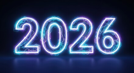 Electric 2026 new year countdown shining bright with modern neon glow on dark background perfect for futuristic designs and digital promotions