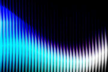 Abstract background of vertical glowing blue and cyan light bars creating a dynamic wave pattern against a dark backdrop, modern digital art