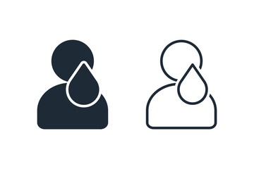 A crying man. Resentment, trouble, problem. Vector linear icon isolated on white background.