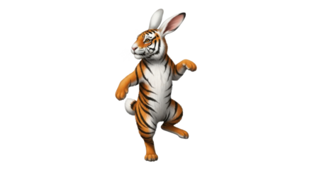 Cartoon tiger rabbit hybrid dancing isolated PNG with Transparent Background