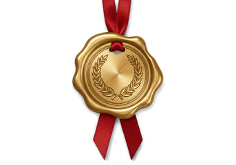 Celebrate excellence with this captivating gold wax seal and vibrant red ribbon, perfect for showcasing awards and achievements in elegant designs, adding a touch of prestige and honor