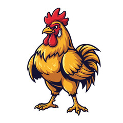 Rooster mascot logo with a confident stance and golden plumage, perfect for branding, sports teams, or attention-grabbing designs needing farm flair
