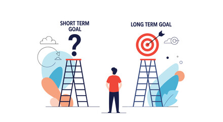 Achieve your long term goals with strategic planning and insightful short term decisions for business success illustration