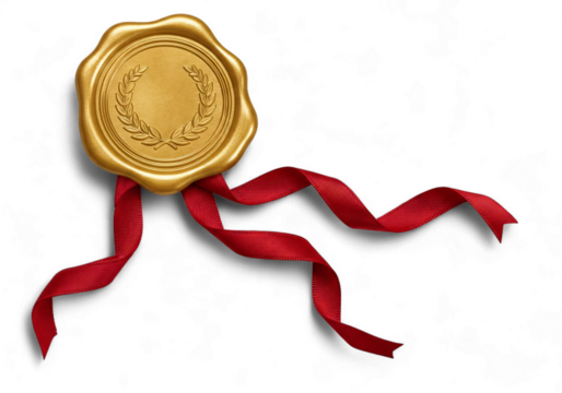 Celebrate achievement with this elegant gold wax seal and vibrant red ribbon, perfect for awards, invitations, and announcements, adding a touch of classic sophistication and prestige