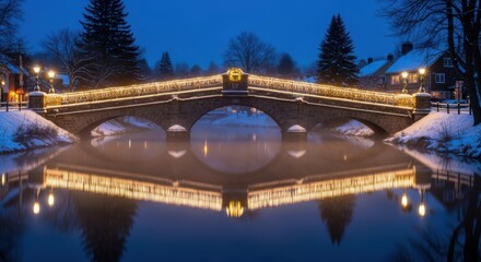 Festive Lights Reflecting on a Calm Winter River