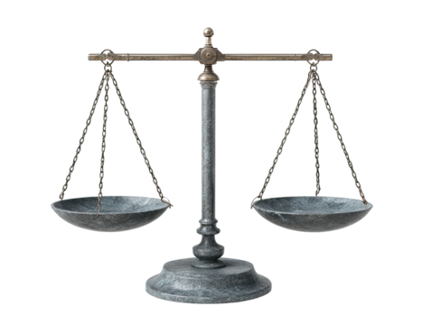 Antique balance scale with two pans, on a black background