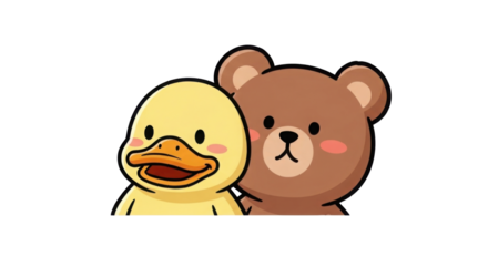 Cartoon bear and duckling illustration isolated PNG with Transparent Background