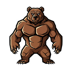 Powerful grizzly bear mascot design with strong muscular build and determined gaze, perfect for sports teams, branding, and bold visual statements