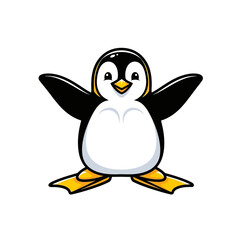 Adorable penguin cartoon character spreading joy and cheer, perfect for kids' products, educational materials, and playful branding that evokes happiness