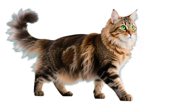 Majestic long-haired tabby cat with striking green eyes