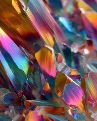 Fototapeta premium Macro shot of colorful mineral crystal with ultra sharp details vibrant rainbow refraction and intricate fractal geometry under soft diffused lighting 