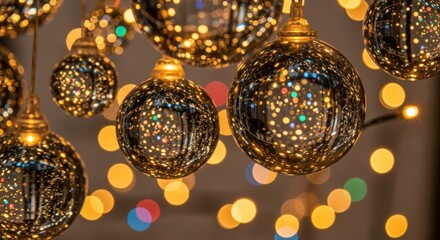 Sparkling Ornaments Reflecting Festive Holiday Lights