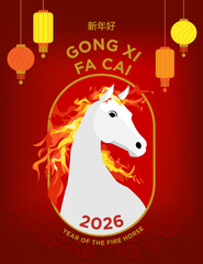 Chinese New Year 2026 Fire Horse Festive Red and Gold Vector Illustration
