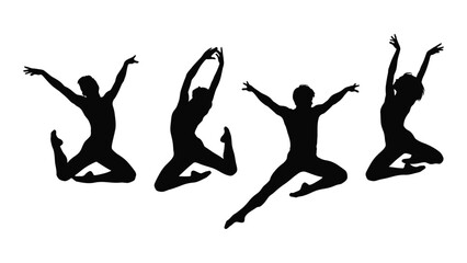 Dynamic jumping silhouettes isolated on white background, Vector
